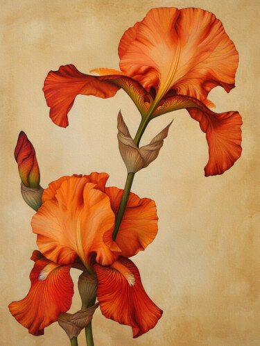 数字艺术 标题为“Iris Flowers 5” 由Bilge Paksoylu, 原创艺术品, AI生成的图像