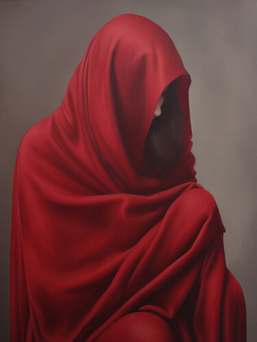 Digital Arts titled "Red Veil Portrait" by Bilge Paksoylu, Original Artwork, AI generated image