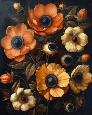 Arts numériques intitulée "Eye Flowers 1" par Bilge Paksoylu, Œuvre d'art originale, Image générée par l'IA