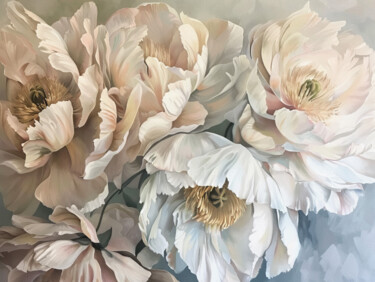 Digitale Kunst mit dem Titel "Horizontal Flowers" von Bilge Paksoylu, Original-Kunstwerk, KI-generiertes Bild