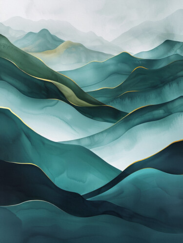 Digital Arts titled "Geometric Mountains" by Bilge Paksoylu, Original Artwork, AI generated image