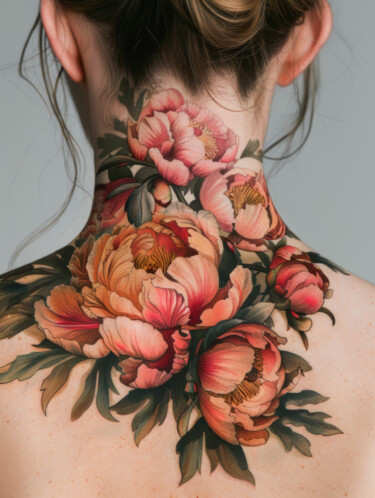 Digital Arts titled "Girl with Tattoo 1" by Bilge Paksoylu, Original Artwork, AI generated image
