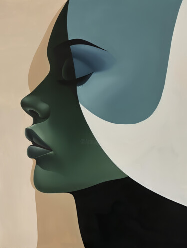 Digital Arts titled "Geometric Portraits…" by Bilge Paksoylu, Original Artwork, AI generated image