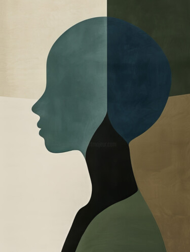 Digitale Kunst getiteld "Geometric Portrait 5" door Bilge Paksoylu, Origineel Kunstwerk, AI gegenereerde afbeelding