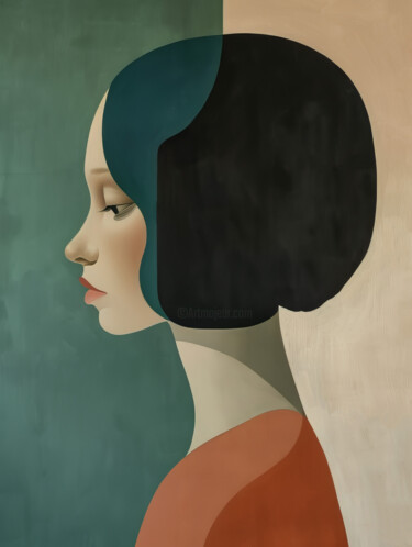 Digital Arts titled "Geometric Portrait 4" by Bilge Paksoylu, Original Artwork, AI generated image