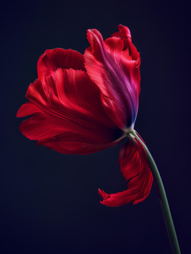 Digital Arts titled "Red Flower 2" by Bilge Paksoylu, Original Artwork, AI generated image