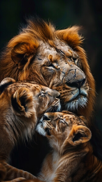 Digital Arts titled "Lion Family" by Bilge Paksoylu, Original Artwork, AI generated image