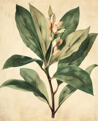 Digitale Kunst getiteld "Vintage Botanical" door Bilge Paksoylu, Origineel Kunstwerk, AI gegenereerde afbeelding