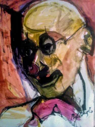 Painting titled "Mahatma Gandi portre" by Bilgehan Altinoglu, Original Artwork, Watercolor