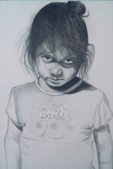 Рисунок под названием "The girl child" - Bilgehan Altinoglu, Подлинное произведение искусства, Карандаш