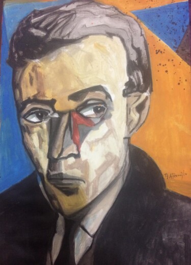 Schilderij getiteld "Albert Camus" door Bilgehan Altinoglu, Origineel Kunstwerk, Aquarel