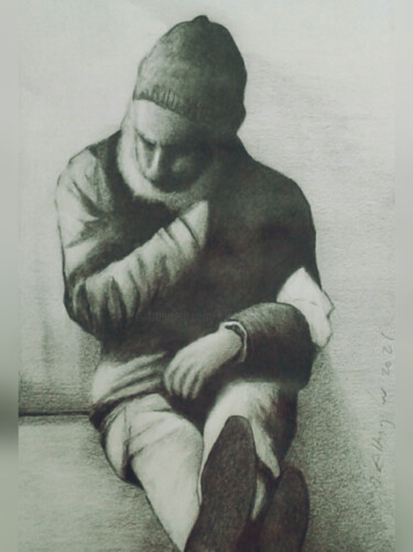 Peinture intitulée "Lonely Man" par Bilgehan Altinoglu, Œuvre d'art originale, Fusain