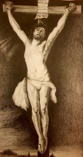 Painting titled "Jesus" by Bilgehan Altinoglu, Original Artwork, Charcoal