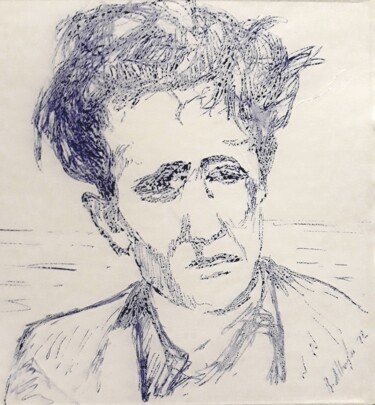 Painting titled "Sad Poet" by Bilgehan Altinoglu, Original Artwork, Ballpoint pen