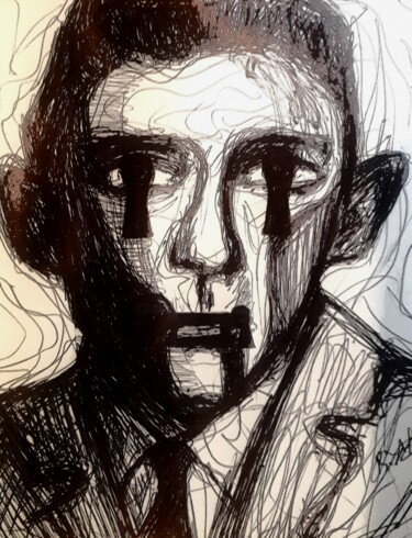 Painting titled "The Franz Kafka Look" by Bilgehan Altinoglu, Original Artwork, Ballpoint pen