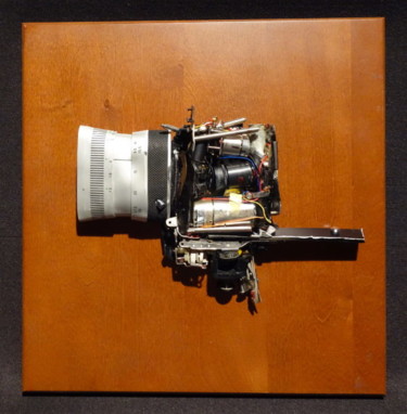 Sculpture titled "8mm Cinema Camera W…" by Bill Reiter, Original Artwork, Metals Mounted on Wood Panel