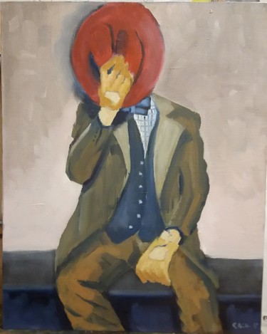 Schilderij getiteld "Een zelfportret" door G.Bill, Origineel Kunstwerk, Olie