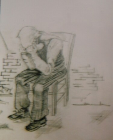 Drawing titled "De huilende oude man" by G.Bill, Original Artwork, Pencil