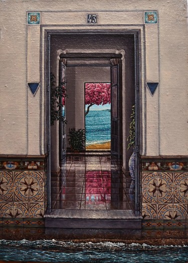 Painting titled "Doorways" by Billie Joyce Fell, Original Artwork, Oil Mounted on Wood Stretcher frame