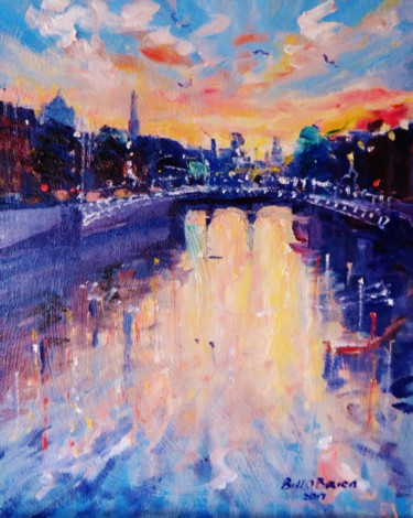 Painting titled "Hapenny Bridge Suns…" by Bill O'Brien, Original Artwork, Oil