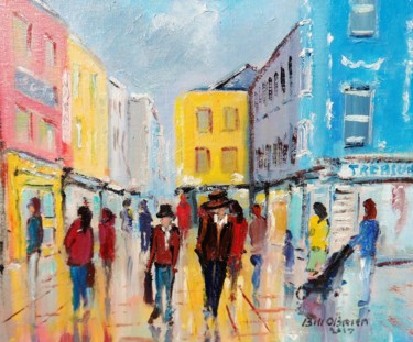 Pintura intitulada "Galway Shop St. Wet…" por Bill O'Brien, Obras de arte originais, Óleo