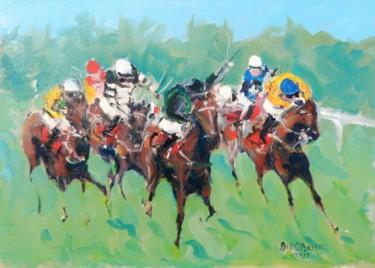 Painting titled "Horse Racing Galway…" by Bill O'Brien, Original Artwork, Oil