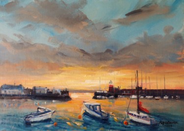 Pintura intitulada "Howth Harbour, Mids…" por Bill O'Brien, Obras de arte originais, Óleo