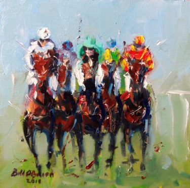 Painting titled "Horse Racing, Last…" by Bill O'Brien, Original Artwork, Oil