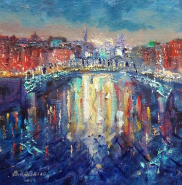 Pintura intitulada "Hapenny Bridge Midn…" por Bill O'Brien, Obras de arte originais, Óleo