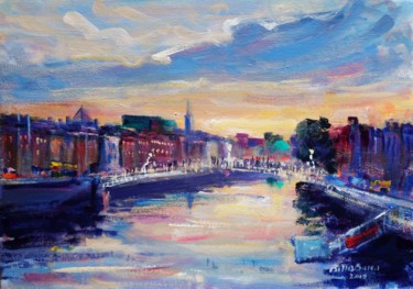 Painting titled "Hapenny Bridge and…" by Bill O'Brien, Original Artwork, Acrylic
