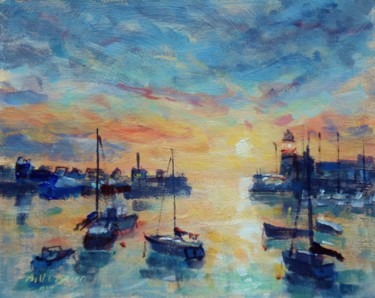 Painting titled "Howth Harbour, Boat…" by Bill O'Brien, Original Artwork, Acrylic