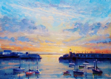 Painting titled "Sunset at Howth Har…" by Bill O'Brien, Original Artwork, Oil