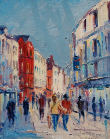 Pintura intitulada "Grafton St Dublin.…" por Bill O'Brien, Obras de arte originais, Óleo Montado em Cartão