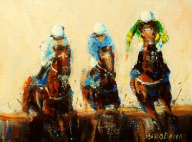 Painting titled "Horse Racing, Hurdl…" by Bill O'Brien, Original Artwork, Acrylic Mounted on Cardboard