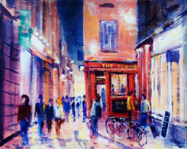 Картина под названием "Temple Bar Dublin N…" - Bill O'Brien, Подлинное произведение искусства, Акрил Установлен на картон