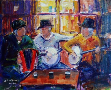 Картина под названием "Irish Music Pub Ses…" - Bill O'Brien, Подлинное произведение искусства, Масло