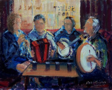 Painting titled "Irish Music Early S…" by Bill O'Brien, Original Artwork, Oil Mounted on Cardboard