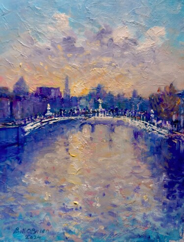 Pintura intitulada "Hapenny Bridge Even…" por Bill O'Brien, Obras de arte originais, Óleo