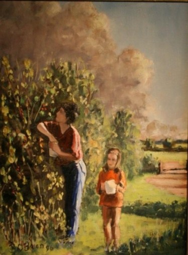 Painting titled "Two Berry Pickers" by Bill O'Brien, Original Artwork, Oil