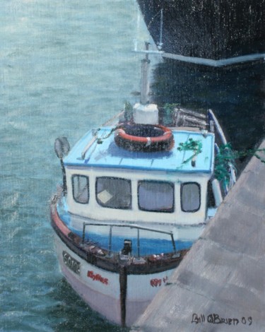 Pittura intitolato "Blue Boat West Pier…" da Bill O'Brien, Opera d'arte originale, Olio