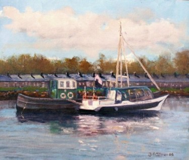 Painting titled "On the Liffey Work…" by Bill O'Brien, Original Artwork, Oil