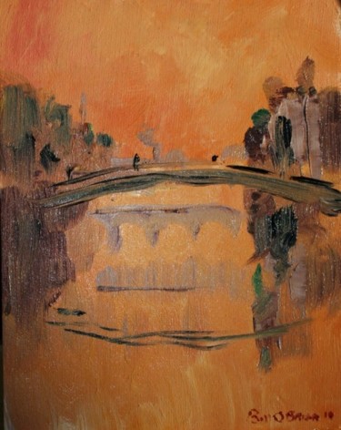 Peinture intitulée "Ha'penny Bridge" par Bill O'Brien, Œuvre d'art originale, Huile