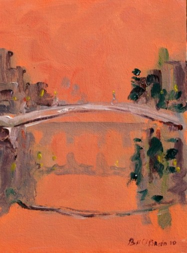 Peinture intitulée "Ha'penny Bridge red" par Bill O'Brien, Œuvre d'art originale, Huile