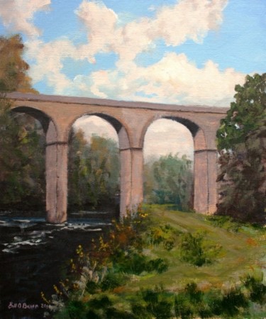 Painting titled "Avonmore Viaduct Ra…" by Bill O'Brien, Original Artwork, Oil Mounted on Cardboard