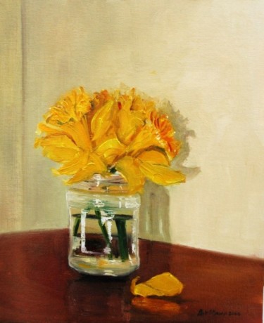 Painting titled "Daffodils in a Jar" by Bill O'Brien, Original Artwork, Oil