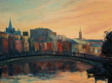 Peinture intitulée "Dublin, Liffey Skyl…" par Bill O'Brien, Œuvre d'art originale, Huile