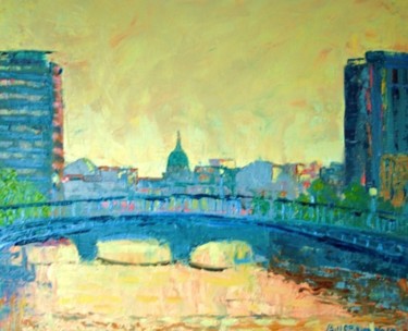 Painting titled "Down the Liffey" by Bill O'Brien, Original Artwork, Oil