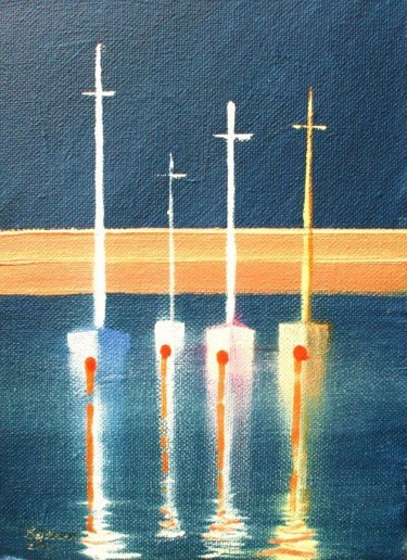 Painting titled "Howth Yachts V111" by Bill O'Brien, Original Artwork, Oil