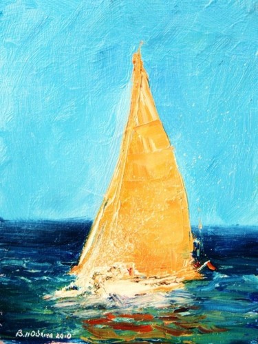 Картина под названием "Orange Yacht" - Bill O'Brien, Подлинное произведение искусства, Масло