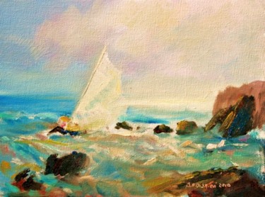 Painting titled "Floundering Yacht" by Bill O'Brien, Original Artwork, Oil